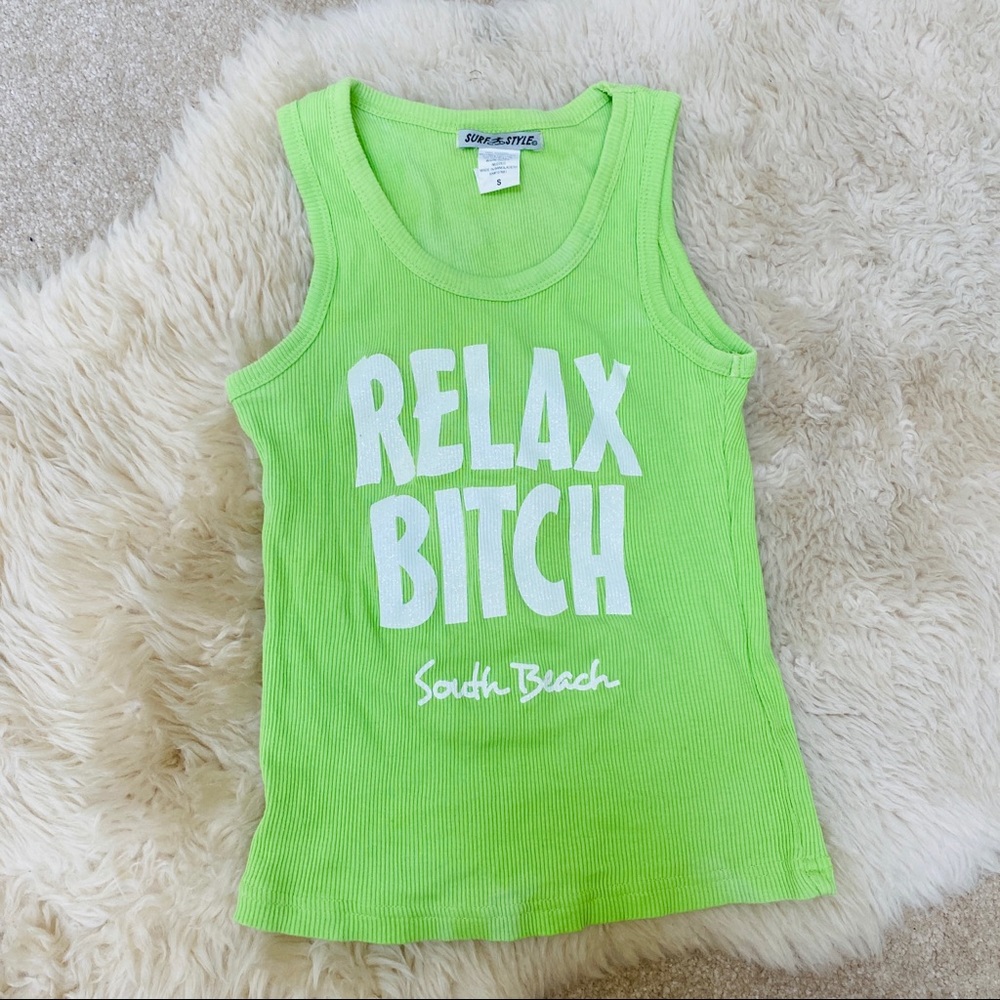 RELAX BITCH SOUTH BEACH MIAMI LIME GREEN TANK TOP